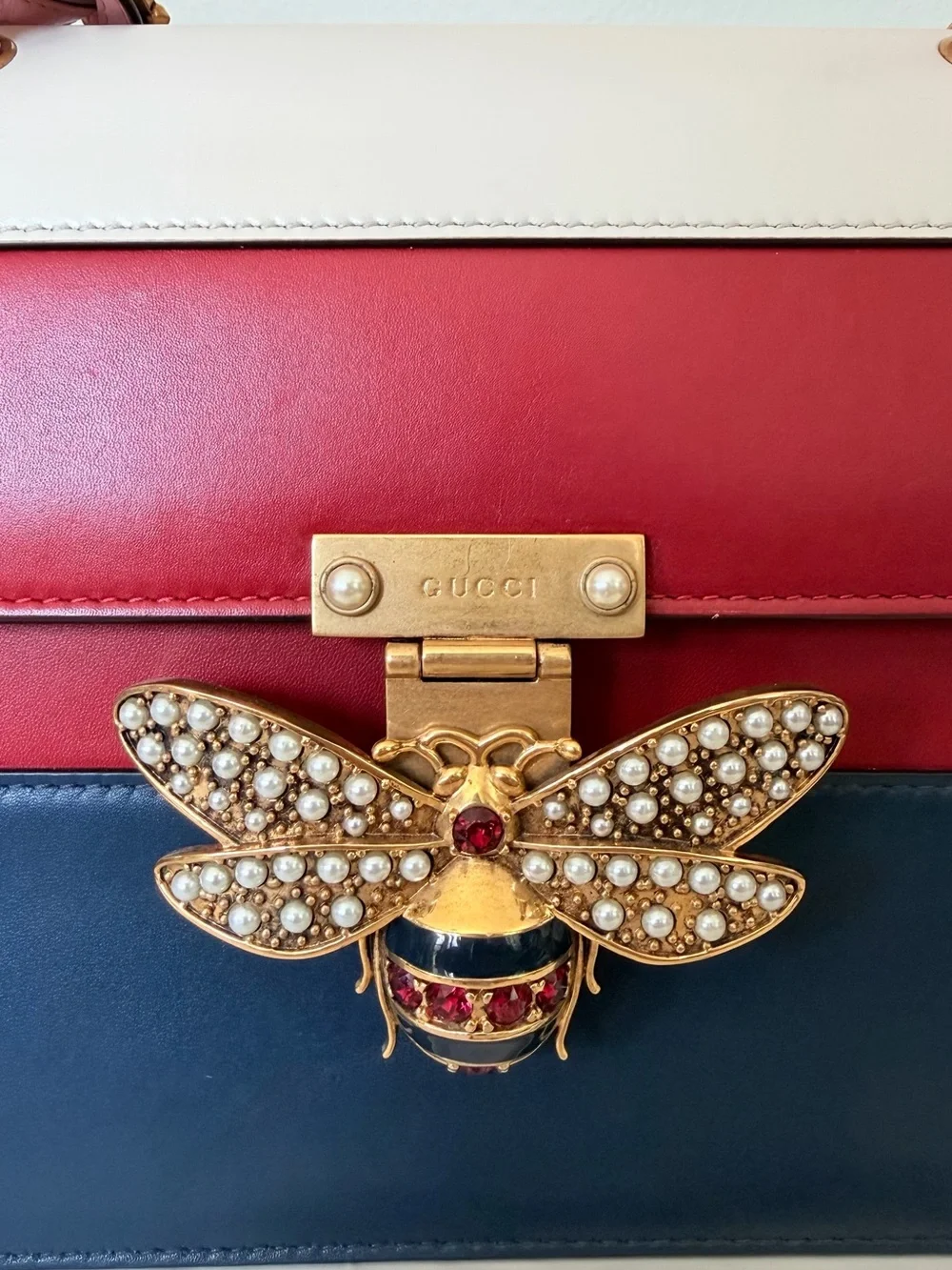 GUCCI QUEEN MARGARET COLORBLOCK LEATHER BEE BAG